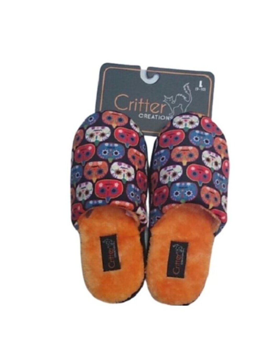 Critter Creations Halloween Slippers Large 9-10 Pumpkin Skulls